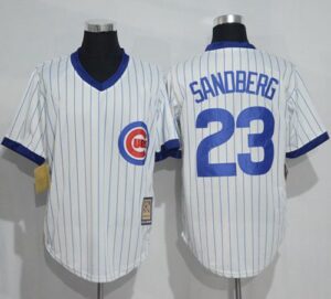 Chicago Cubs #23 Ryne Sandberg White Strip Home Cooperstown Stitched Jersey