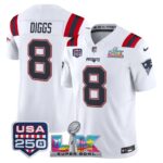 Stefon Diggs #8 New England Patriots Super Bowl LX 250th Patch Vapor Limited Game Jersey - All Stitched