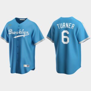 Men's Los Angeles Dodgers #6 Trea Turner Cooperstown Collection Alternate Flex Base Jersey - Blue