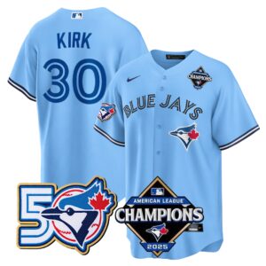 Alejandro Kirk #30 Toronto Blue Jays 50th American League Champions Jersey Stitched Light Blue