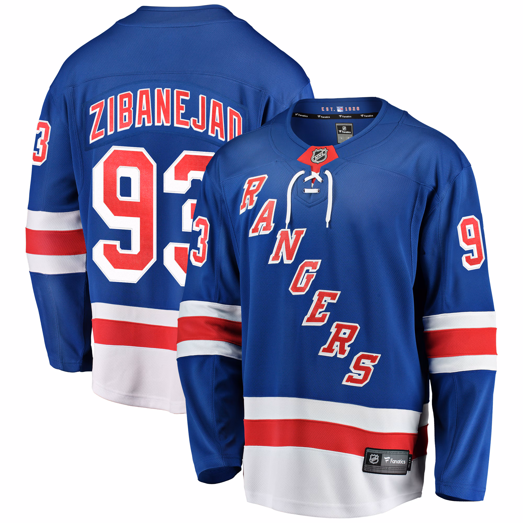 New York Rangers Mika Zibanejad #93 Fanatics Blue Home Breakaway Player Jersey