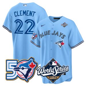 Ernie Clement  #22 Toronto Blue Jays 50th 2025 World Series Limited Jersey Stitched Light Blue