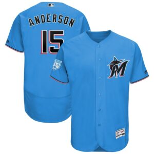 Men's Miami Marlins #15 Brian Anderson Majestic Blue 2019 Spring Training Flex Base Player Jersey