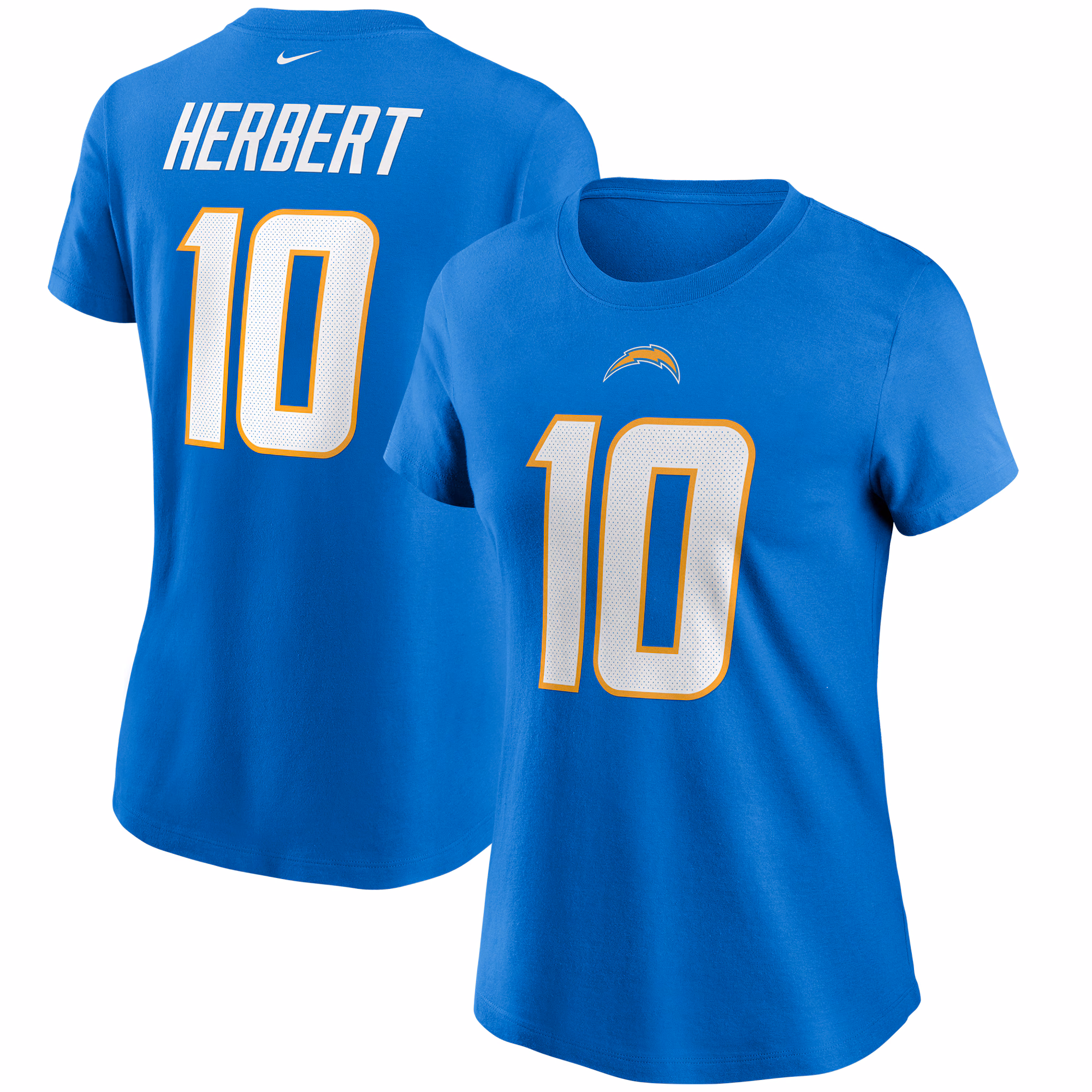 Women's Justin Herbert Powder Blue Los Angeles Chargers Name & Number T-Shirt