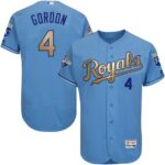 Kansas City Royals #4 Alex Gordon Light Blue FlexBase 2015 World Series Champions Gold Program Stitched Jersey