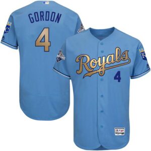 Kansas City Royals #4 Alex Gordon Light Blue FlexBase 2015 World Series Champions Gold Program Stitched Jersey