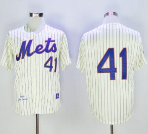 Mitchell And Ness 1969 New York Mets #41 Tom Seaver Cream(Blue Strip) Throwback Stitched Jersey