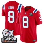 Stefon Diggs #8 New England Patriots 6-Time Champions Patch Game Jersey - Red