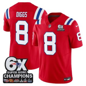 Stefon Diggs #8 New England Patriots 6-Time Champions Patch Game Jersey - Red