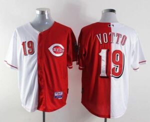 Cincinnati Reds #19 Joey Votto Red/White Split Fashion Stitched Jersey