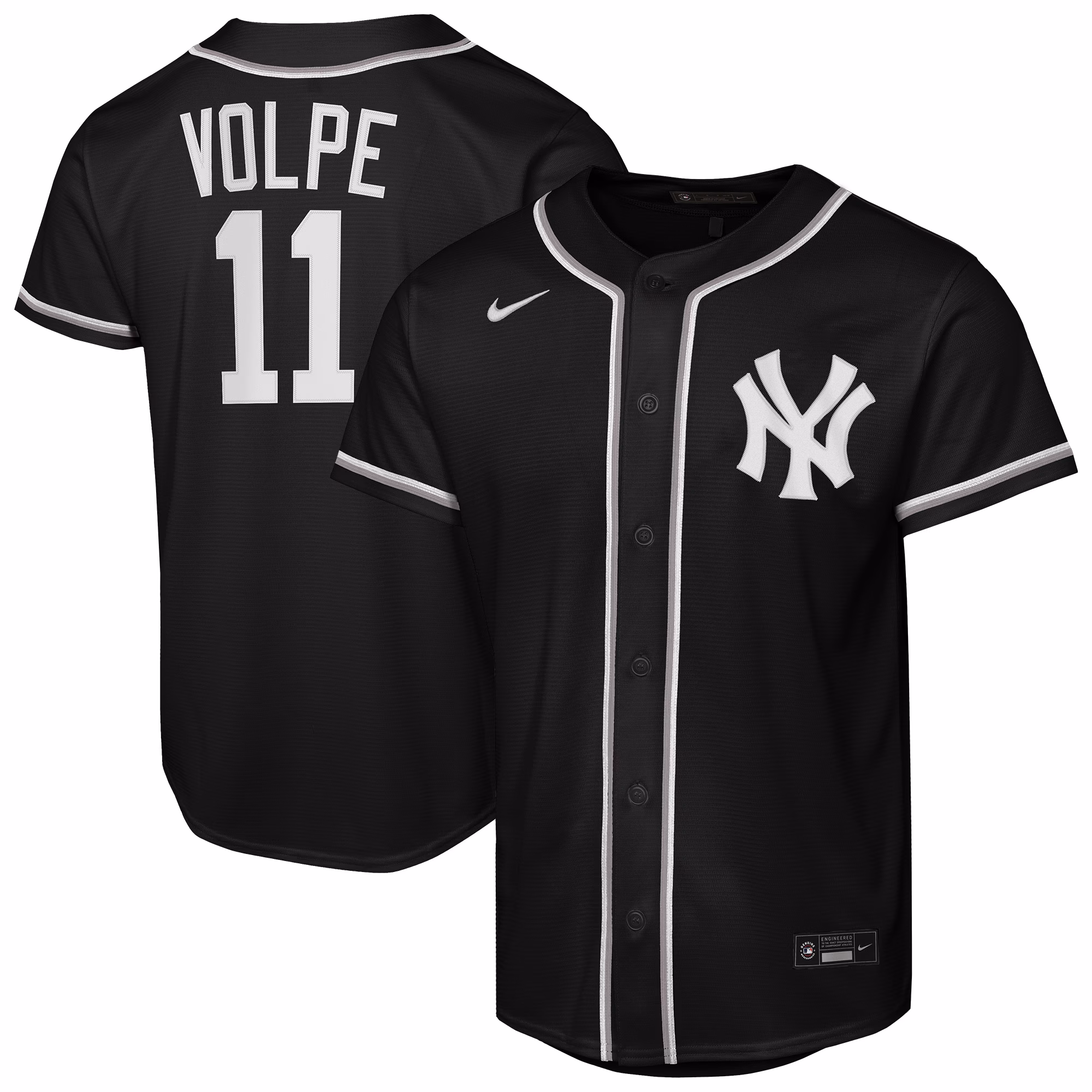 Youth New York Yankees Anthony Volpe #11 Black Fashion Replica Player Jersey
