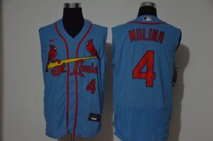 Men's St. Louis Cardinals #4 Yadier Molina Light Blue 2020 Cool and Refreshing Sleeveless Fan Stitched Flex  Jersey