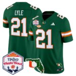 Jordan Lyle #21 Miami Hurricanes MIA 2026 The Fiesta Bowl & Florida Patch Vapor Limited Jersey - All Stitched