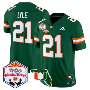 Jordan Lyle #21 Miami Hurricanes MIA 2026 The Fiesta Bowl & Florida Patch Vapor Limited Jersey - All Stitched