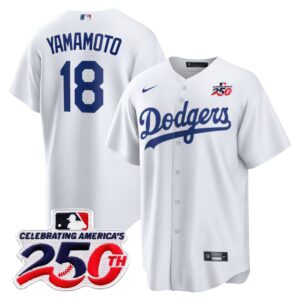 Yoshinobu Yamamoto #18 Los Angeles Dodgers 250th Patch Alternate Jersey - White