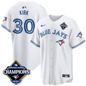 Alejandro Kirk #30 Toronto Blue Jays 2025 American League Champions Jersey Stitched White