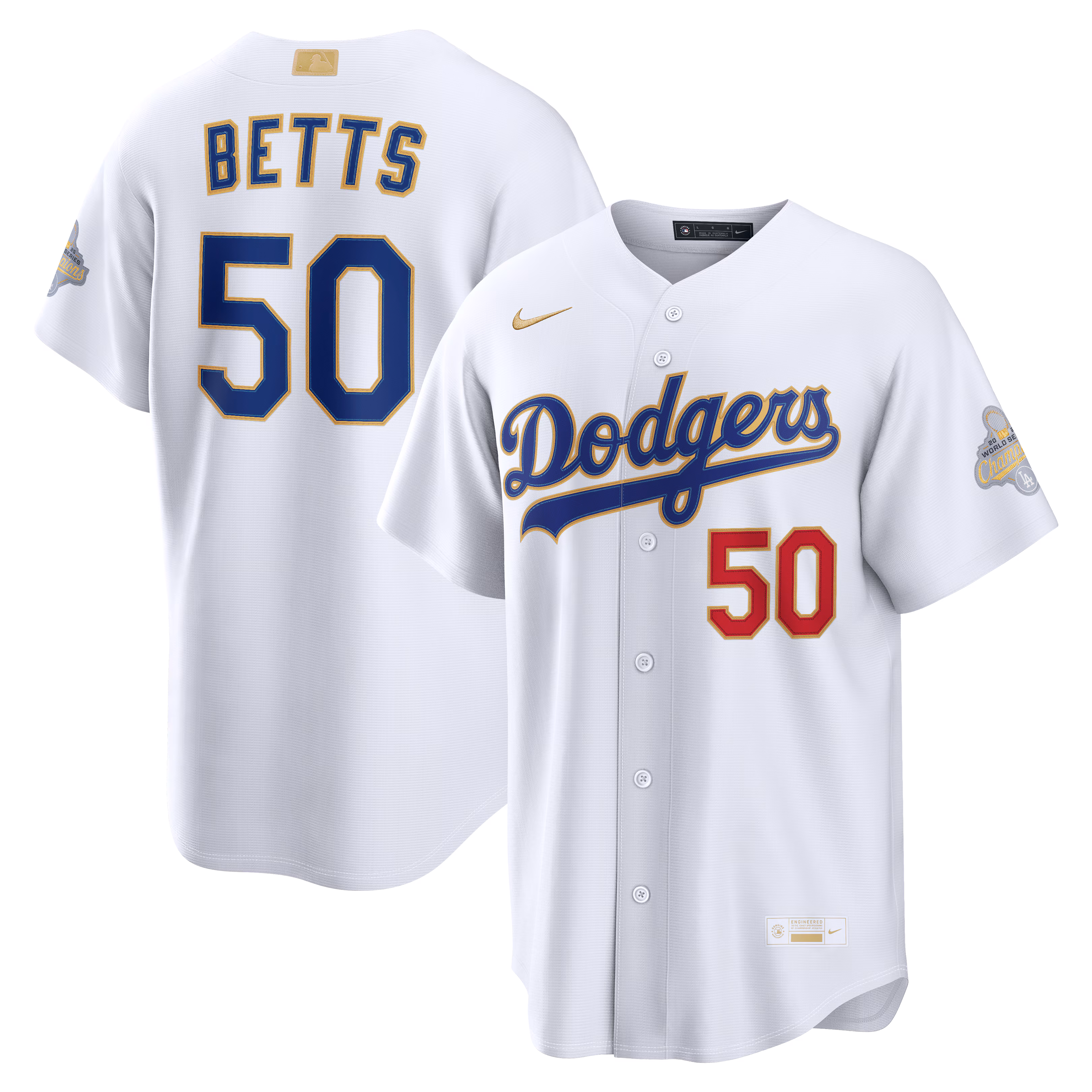 Los Angeles Dodgers Mookie Betts #50 White 2026 Gold Collection Stadium Jersey