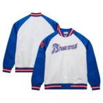 Atlanta Braves Hank Aaron #44 Mitchell & Ness White/Royal Cooperstown Collection Legends Lightweight Satin Raglan Full-Snap Jacket