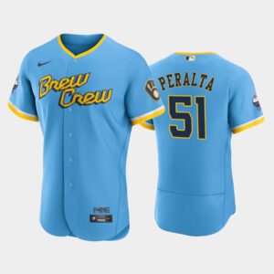 Men's Milwaukee Brewers 2022 City Connect #51 Freddy Peralta Flex Base Jersey - Powder Blue