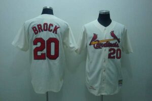 Mitchell And Ness 1967 St. Louis Cardinals #20 Lou Brock Stitched Cream Throwback Jersey