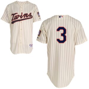 Men's Mitchell And Ness Minnesota Twins #3 Harmon Killebrew Cream Black Strip Stitched Jersey