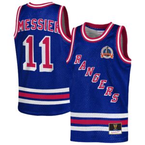 Youth New York Rangers Mark Messier #11 Mitchell & Ness Blue Maxxed Out Fashion Basketball Jersey