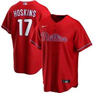 Men's  Philadelphia Phillies #17 Rhys Hoskins Red Alternate 2020 Jersey