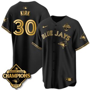 Alejandro Kirk #30 Toronto Blue Jays 2025 American League Champions Jersey Stitched Black Gold