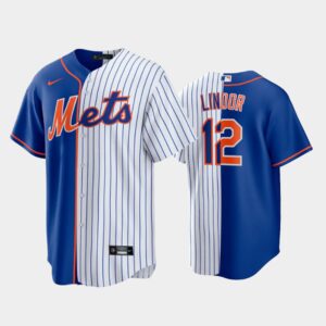 Men's New York Mets Home Jersey #12 Francisco Lindor Royal-White Replica Split