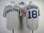 Boston Red Sox #18 Shane Victorino Grey Cool Base 2013 World Series Patch Stitched Jersey