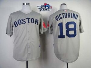Boston Red Sox #18 Shane Victorino Grey Cool Base 2013 World Series Patch Stitched Jersey