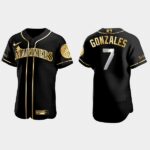 Men's Seattle Mariners #7 Marco Gonzales Black Golden Edition Flex Base Jersey