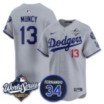 Max Muncy #13 Los Angeles Dodgers 2025 World Series Home Limited Player Jersey - Gray