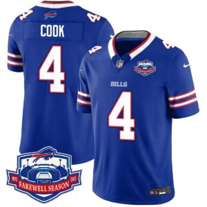 Men's Bills #4 James Cook III 2025 Farewell Season All Stitched Jersey Blue