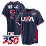 Bobby Witt Jr. #7 USA Baseball 250th Patch 2026 World Baseball Classic Road Stadium Jersey - Navy