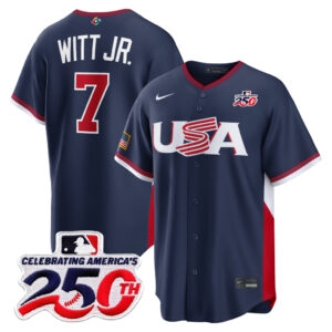 Bobby Witt Jr. #7 USA Baseball 250th Patch 2026 World Baseball Classic Road Stadium Jersey - Navy