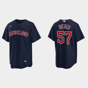 Men's Cleveland Guardians #57 Shane Bieber Navy Jersey