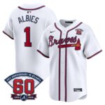 Ozzie Albies #1 Atlanta Braves 60th Patch Home Limited Player Jersey - White