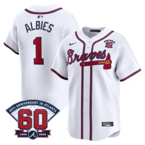 Ozzie Albies #1 Atlanta Braves 60th Patch Home Limited Player Jersey - White