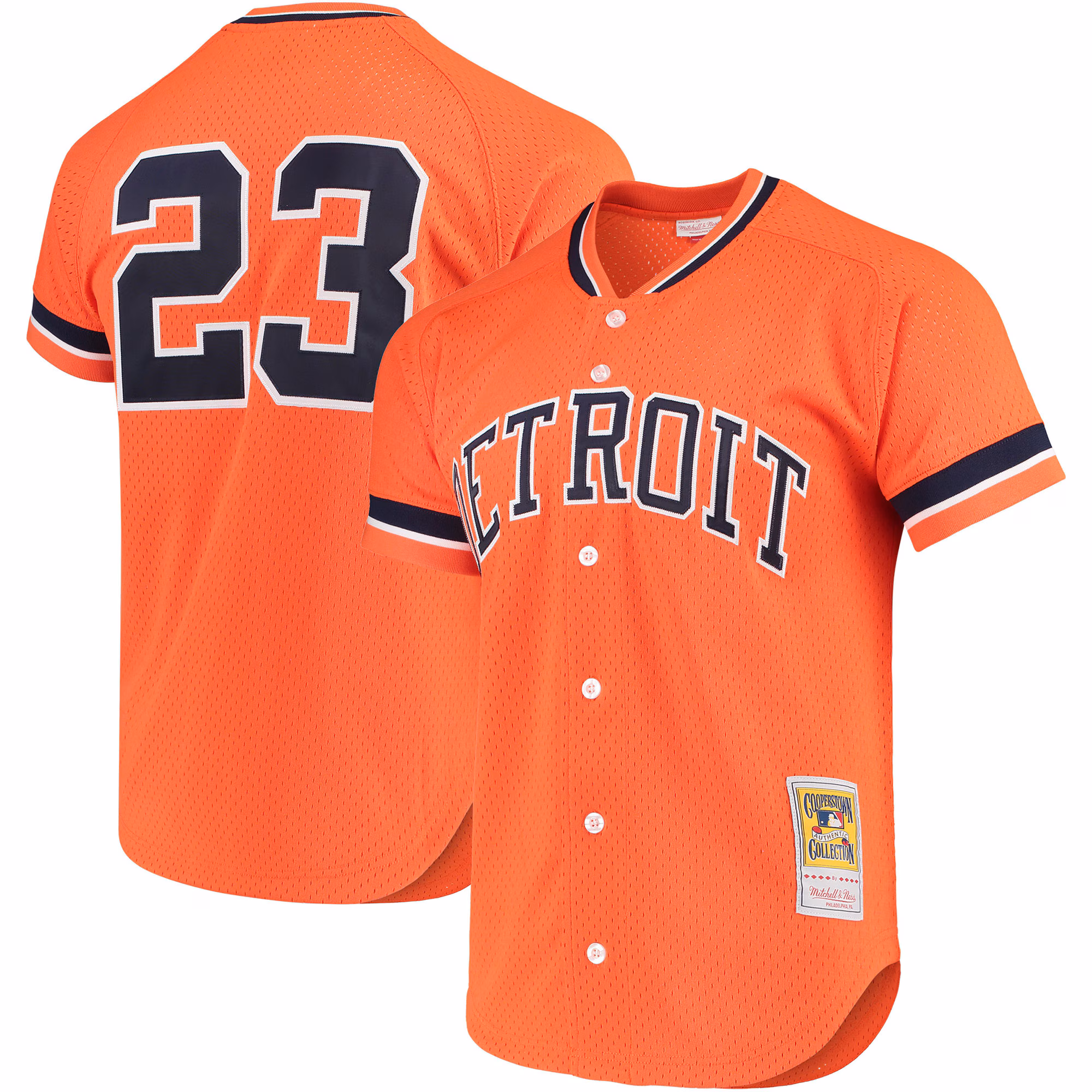 Kirk Gibson #23 Detroit Tigers Mitchell & Ness Cooperstown Collection Mesh Batting Practice Button-Up Jersey - Orange