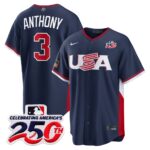 Roman Anthony #3 USA Baseball 250th Patch 2026 World Baseball Classic Road Stadium Jersey - Navy