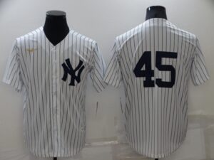 Men's  New York Yankees #45 Gerrit Cole White Strip Throwback Cool Base Stitched Jersey