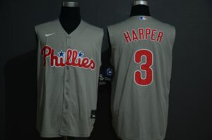 Men's Philadelphia Phillies #3 Bryce Harper Gray 2020 Cool and Refreshing Sleeveless Fan Stitched  Jersey