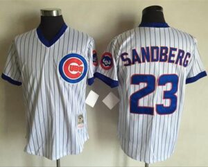 Mitchell And Ness Chicago Cubs #23 Ryne Sandberg White(Blue Strip) Throwback Stitched Jersey