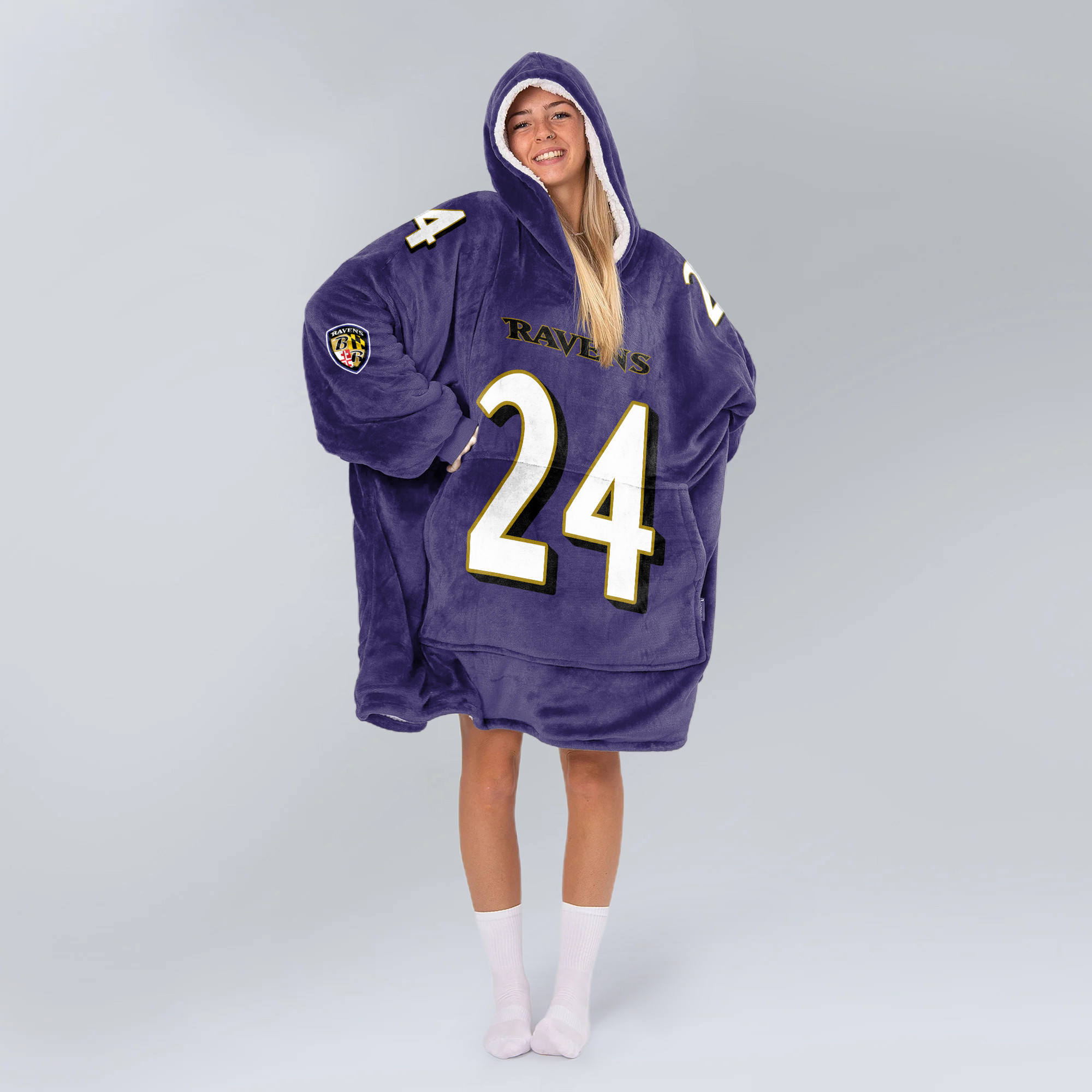 Adult 24 Baltimore Football Unisex Blanket Hoodie - Image 4