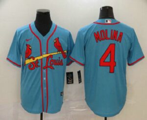 Men's St. Louis Cardinals #4 Yadier Molina Light Blue Stitched Cool Base  Jersey