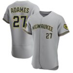 Men's Milwaukee Brewers #27 Willy Adames Gray Flex Base Road Jersey
