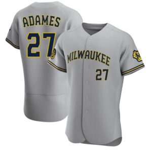 Men's Milwaukee Brewers #27 Willy Adames Gray Flex Base Road Jersey