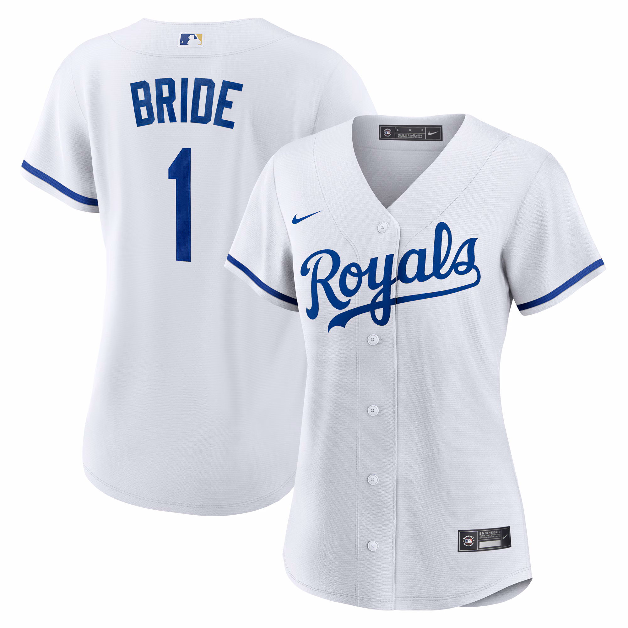 Women's Kansas City Royals  White #1 Bride Home Replica Jersey