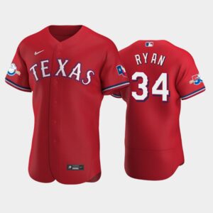 Men's Texas Rangers #34 Nolan Ryan Alternate Scarle 50th Anniversary Flex Base Jersey